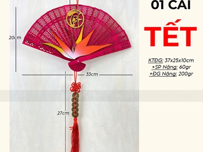 Vòng treo cửa Tết Quạt đỏ hoa Thiên Điểu [Đa dạng chữ - Quạt gỗ] QUAT-08